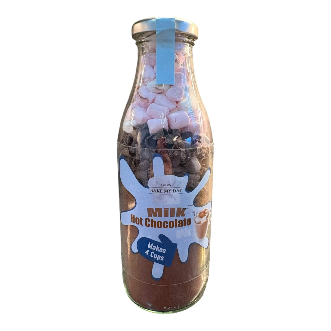 Milk Hot Chocolate Bottle Mix with Milk Chocolate curls and Mini Marshmallows. Makes 4 Large cups of hot chocolate