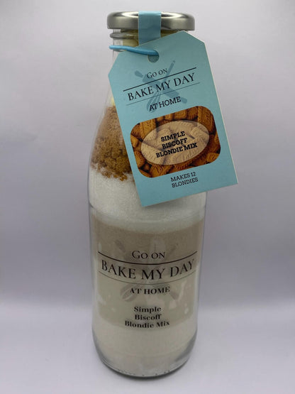 Bake My Day Biscoff Wholesale Blondie Baking Mix – bottled mix for retailers, easy bake-at-home Biscoff blondie mix, perfect for stores, online sales, and gift packs.