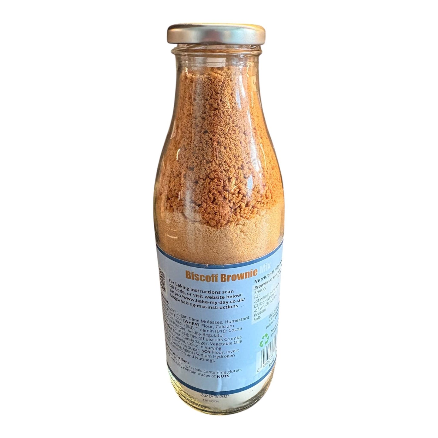 Biscoff Brownie Baking Mix Bottle – bake-at-home jar kit UK with pre-measured ingredients to make 16 soft, fudgy homemade Biscoff brownies in a 9” x 9” tray
