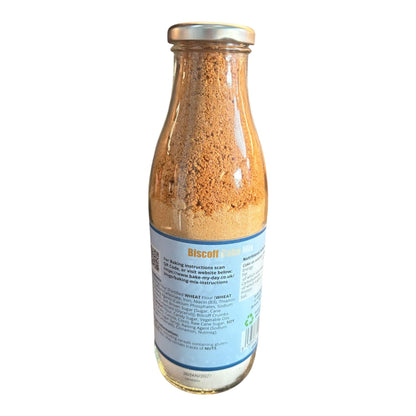 Biscoff Cake Baking Mix Bottle with pre-measured dry ingredients in a glass jar