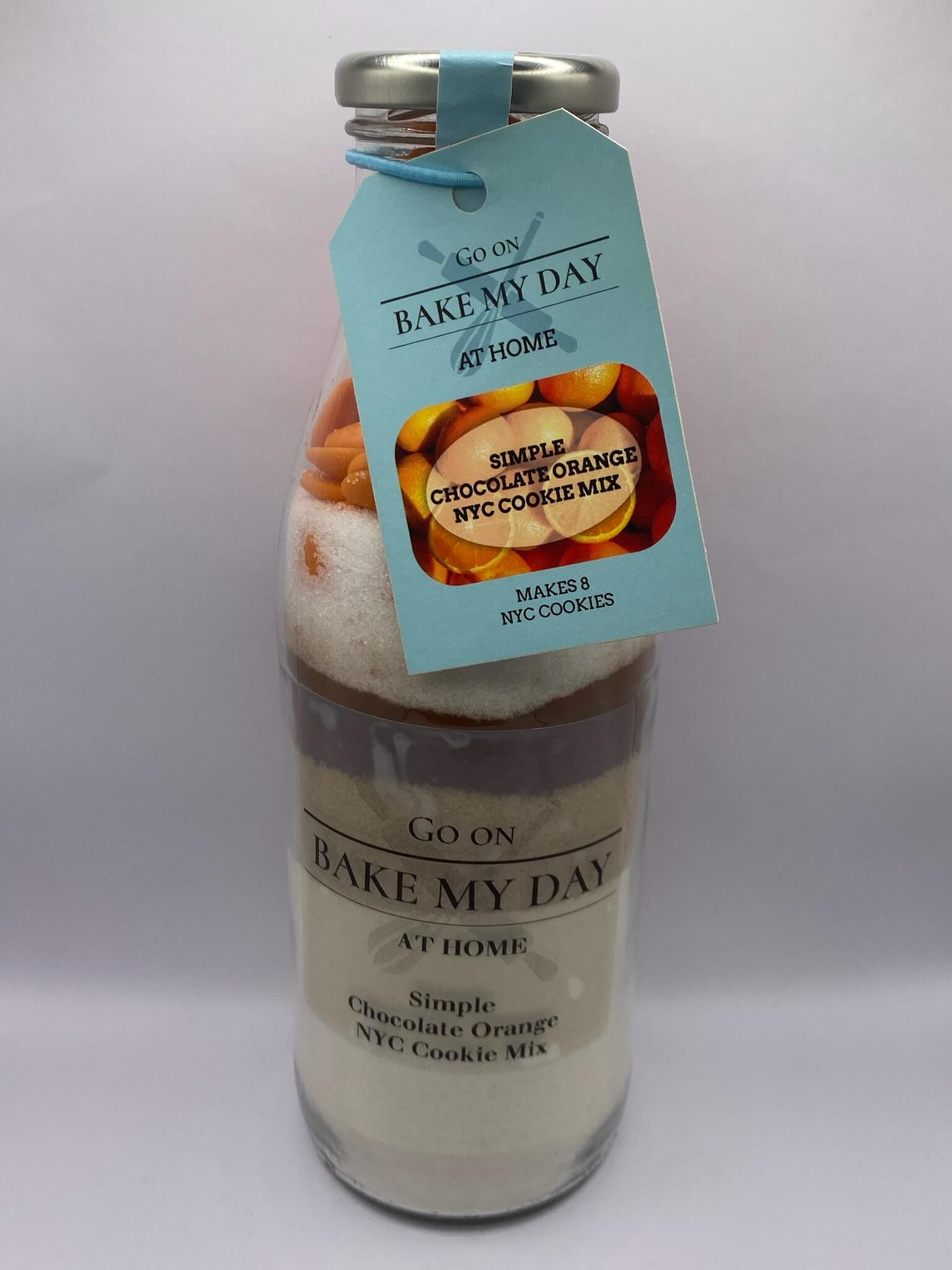 Bake My Day Chocolate Orange Gluten-Free Wholesale Cookie Baking Mix – bottled mix for retailers, easy bake-at-home gluten-free chocolate orange cookie mix, perfect for stores, online sales, and gift packs.