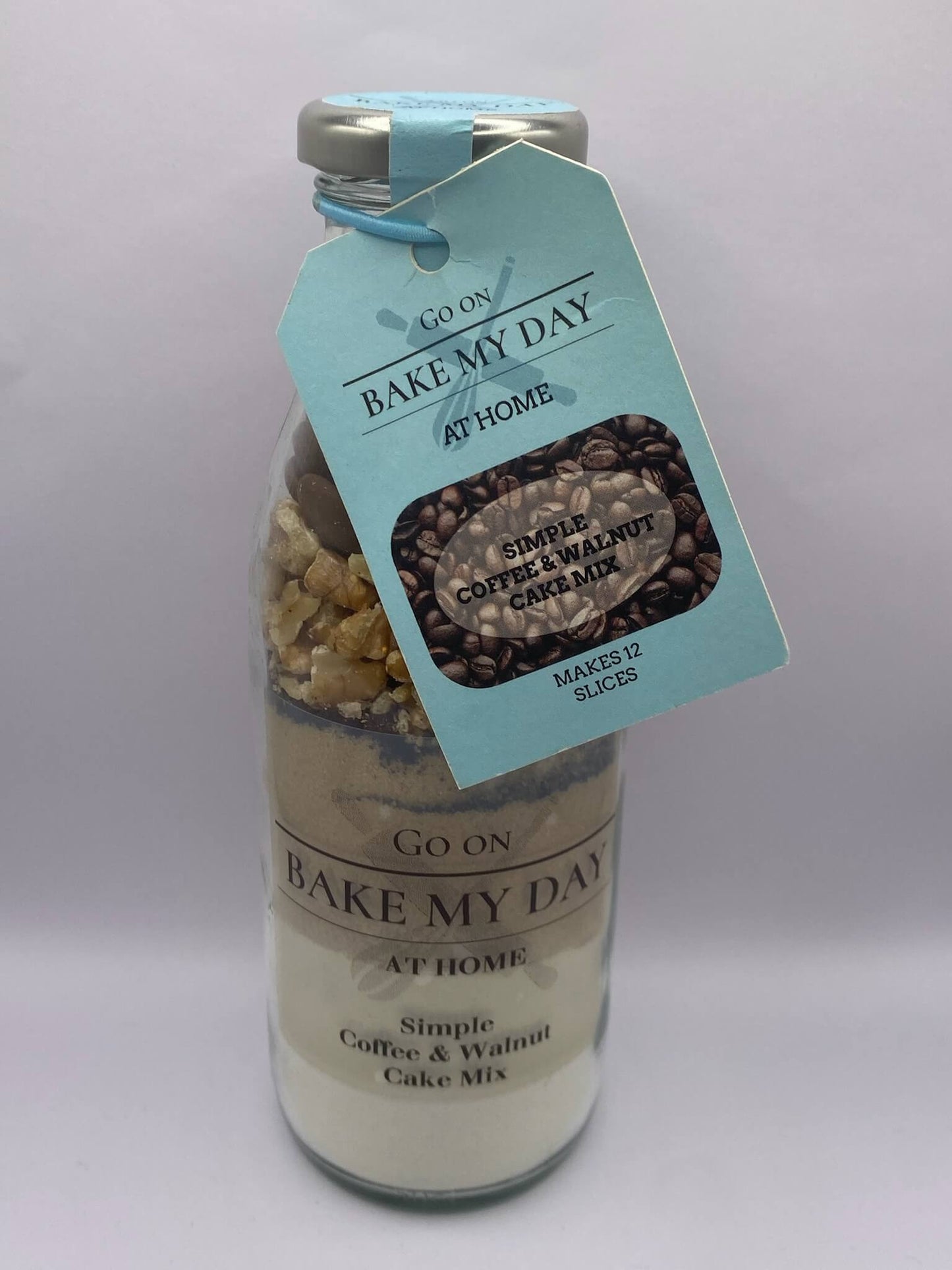 Bake My Day Coffee & Walnut Gluten-Free Wholesale Cake Baking Mix – bottled mix for retailers, easy bake-at-home gluten-free coffee and walnut cake mix, perfect for stores, online sales, and gift packs.