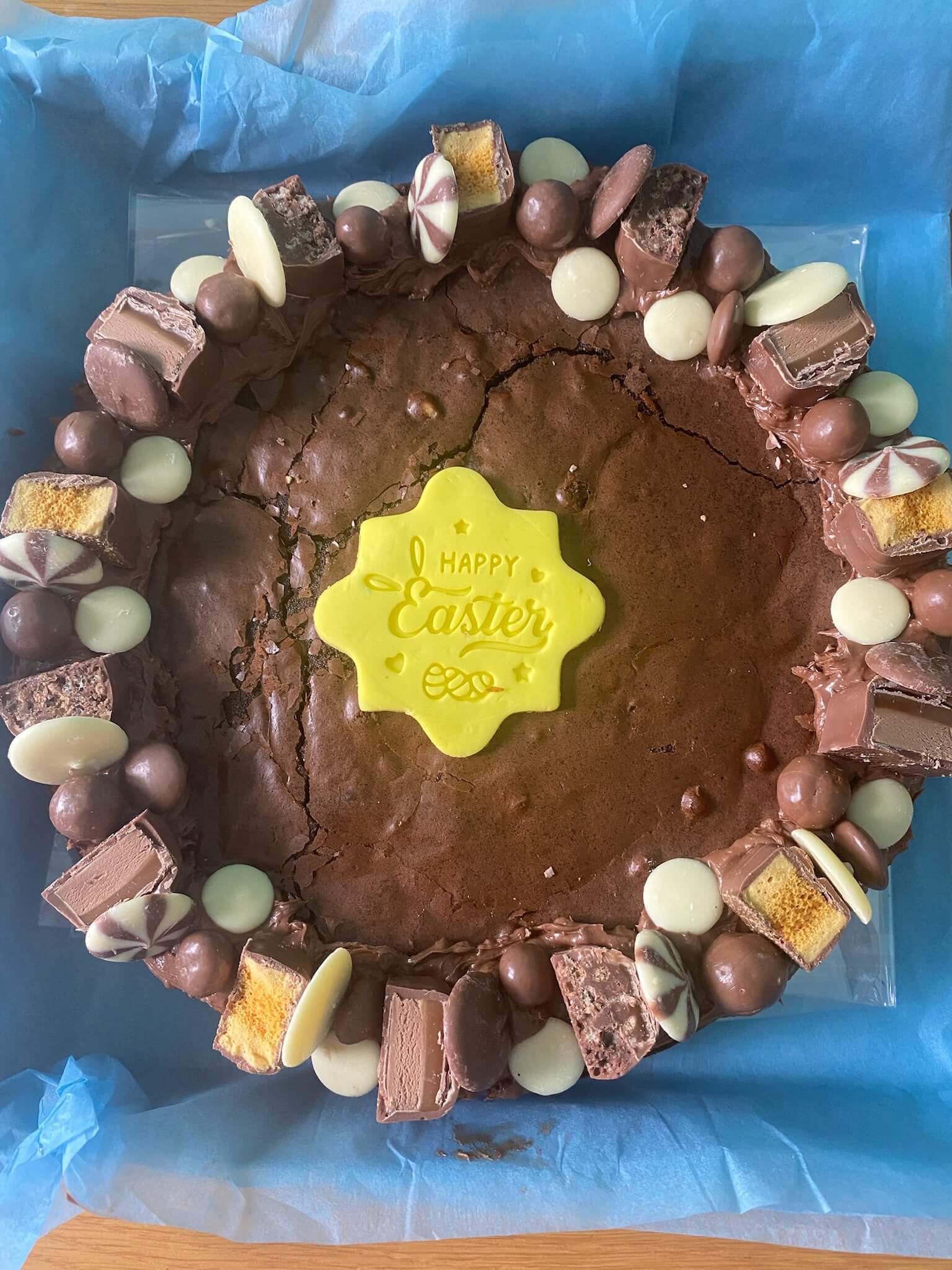 Bake My Day Easter Celebration Brownie – personalised brownie with festive Easter-themed centre and decoration, perfect for family treats and holiday celebrations