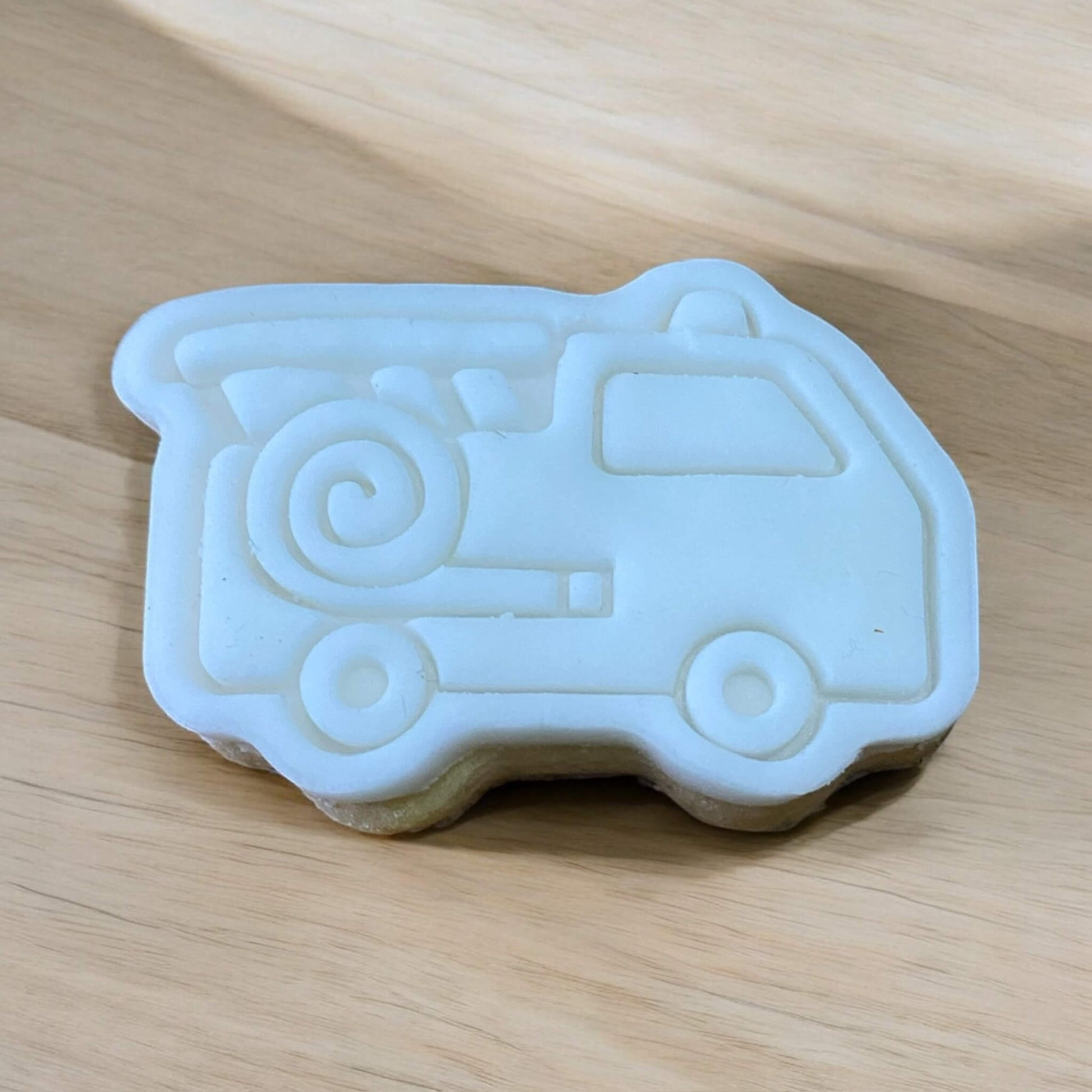 Fire Engine Paint Your Own Cookie – fire engine-shaped iced biscuit with edible paint palette and brush, fun and creative kids’ baking activity or transport-themed party treat.