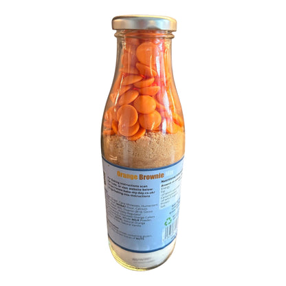 Chocolate Orange Brownie Baking Mix Bottle – bake-at-home jar kit UK with pre-measured ingredients to make 16 fudgy homemade brownies in a 9” x 9” tray