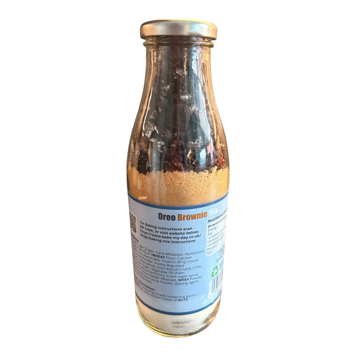 Oreo Brownie Baking Mix Bottle – bake-at-home jar kit UK with pre-measured ingredients to make 16 fudgy homemade Oreo brownies in a 9” x 9” tray