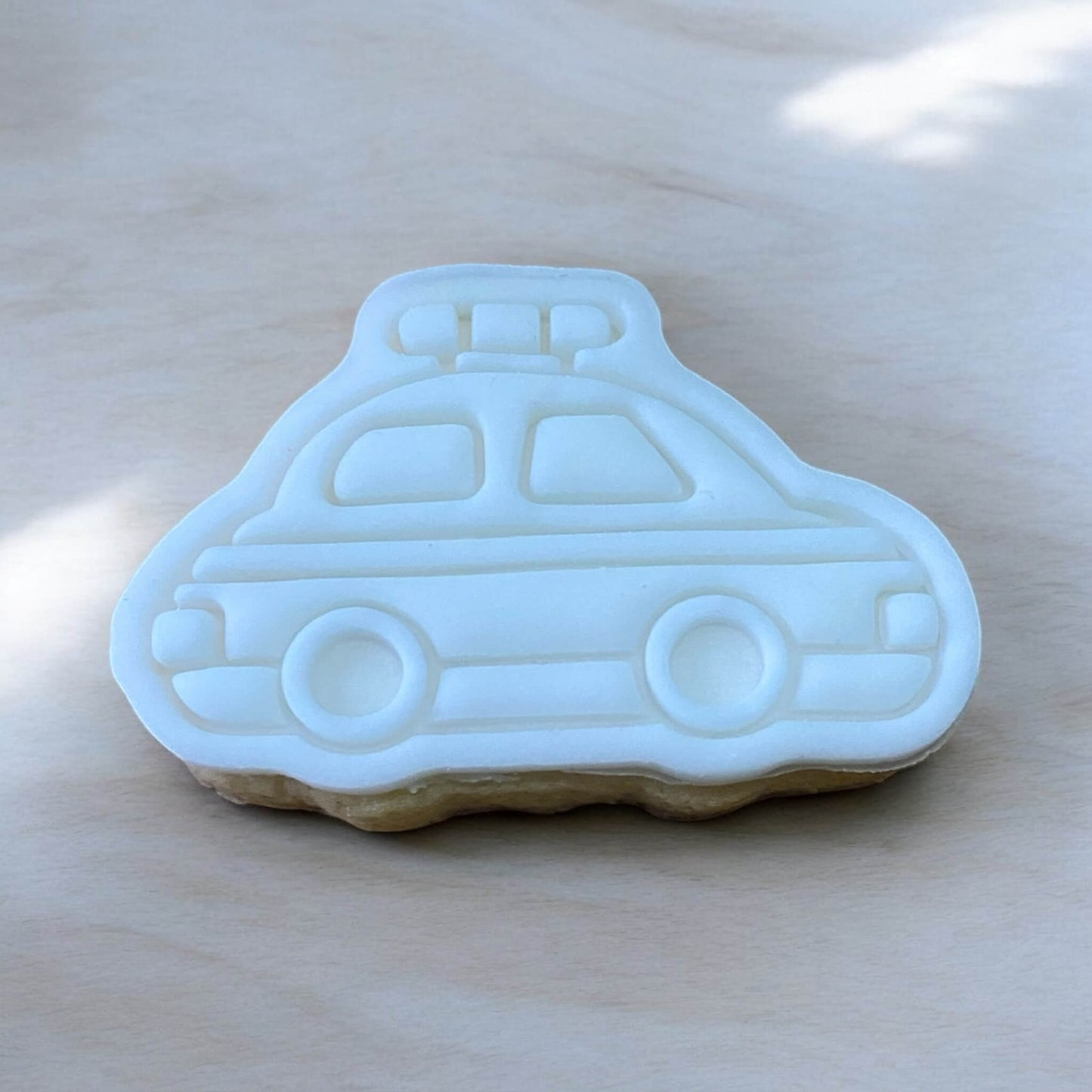 Police Car Paint Your Own Cookie – police car-shaped iced biscuit with edible paint palette and brush, fun and creative kids’ baking activity or transport-themed party treat.