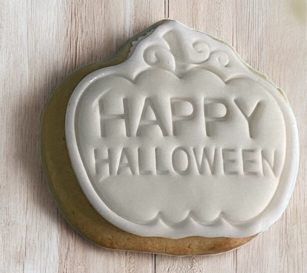 Pumpkin Paint Your Own Cookie – pumpkin-shaped iced biscuit with edible paint palette and brush, fun and creative kids’ Halloween baking activity or party treat