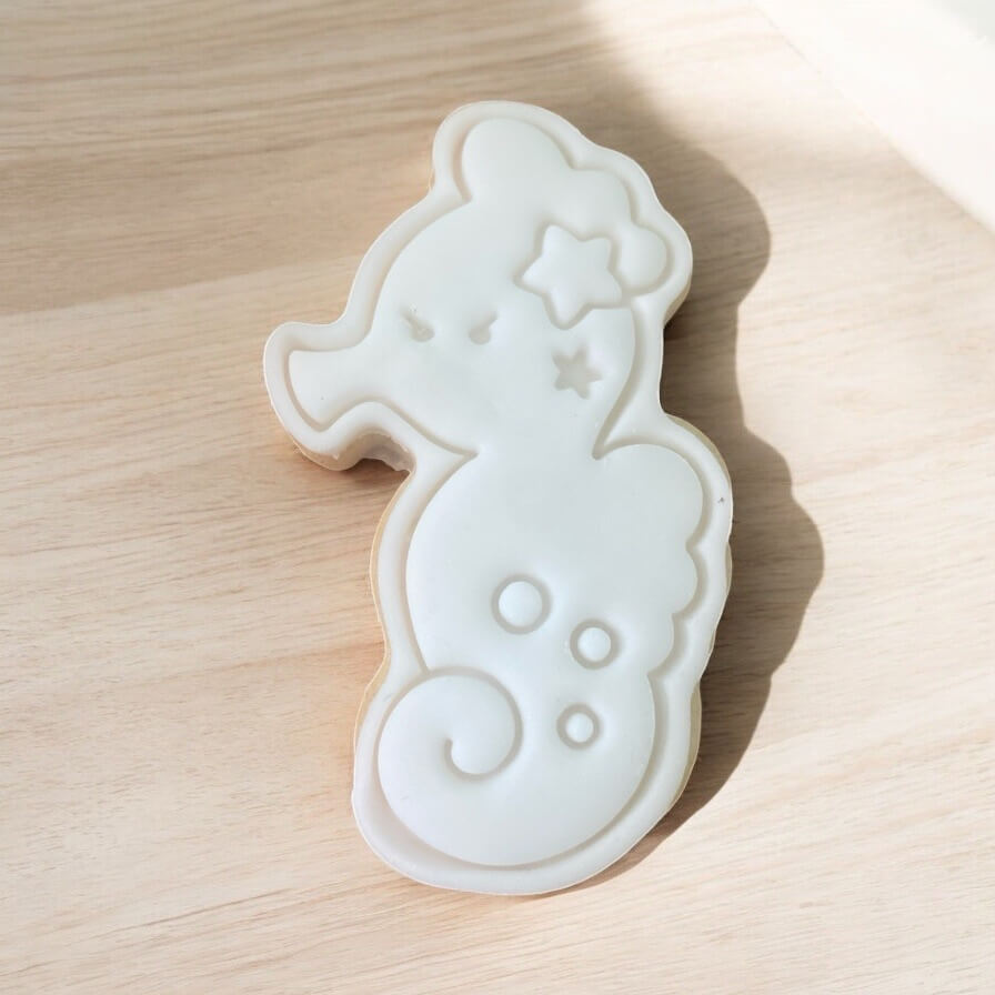 Seahorse Paint Your Own Cookie – seahorse-shaped iced biscuit with edible paint palette and brush, fun and creative kids’ baking activity or mermaid-themed party treat.