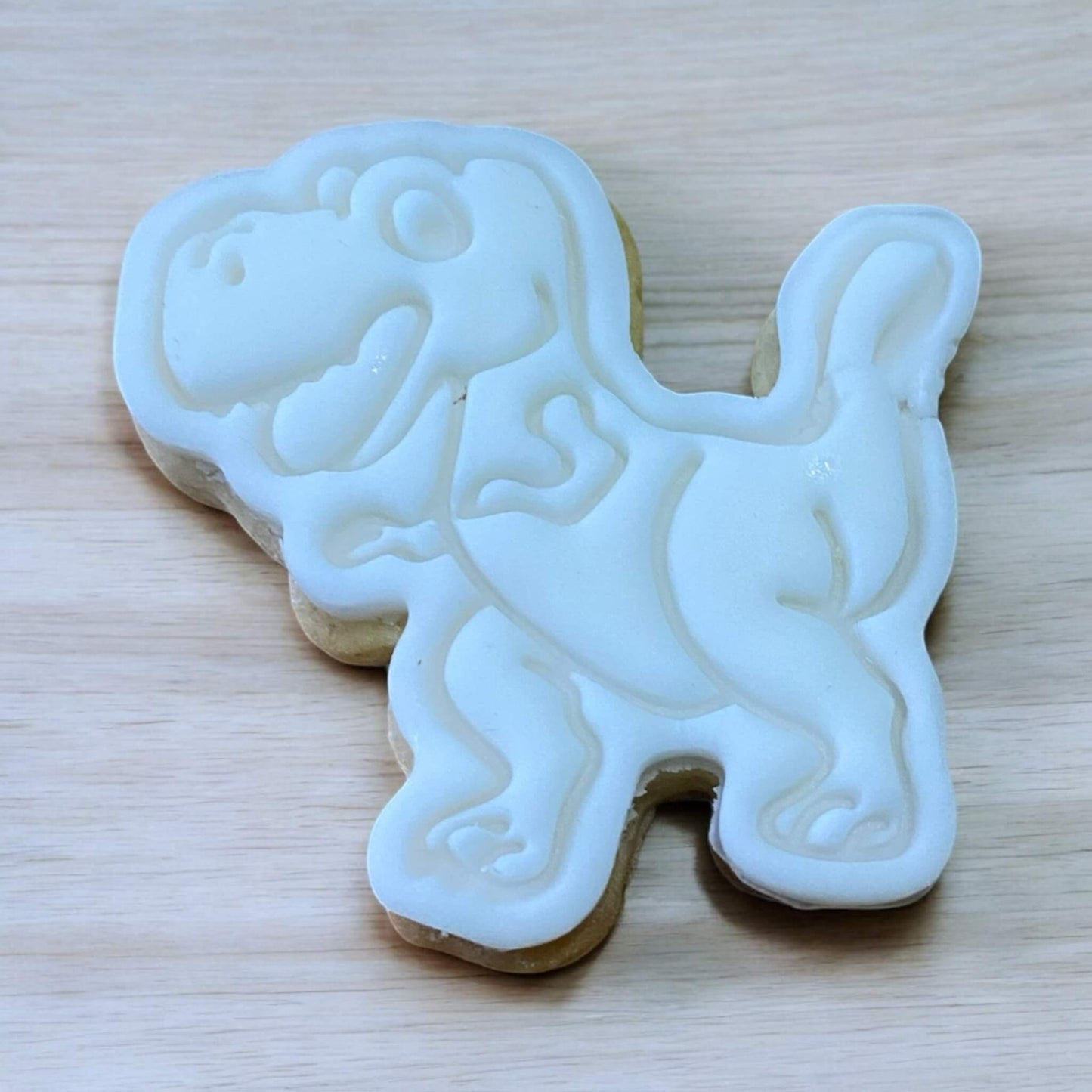 T-Rex Paint Your Own Cookie – dinosaur shaped iced biscuit with edible paint palette and brush, creative kids’ activity and fun party treat.