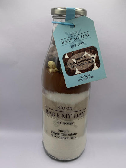 Bake My Day Triple Chocolate Wholesale Cookie Baking Mix – bottled mix for retailers, easy bake-at-home triple chocolate cookie mix, ideal for shops, online stores, and gift packs.