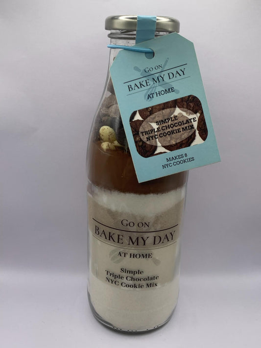 Triple Chocolate Cookie Mix Bottle – bake-at-home jar kit UK with pre-measured ingredients for soft, chewy homemade triple chocolate cookies