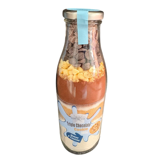 Triple Chocolate Cookie Mix Bottle – bake-at-home jar kit UK with pre-measured ingredients for soft, chewy homemade triple chocolate cookies
