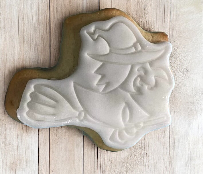 Witch Paint Your Own Cookie – witch-shaped iced biscuit with edible paint palette and brush, fun and creative kids’ Halloween baking activity or party treat.